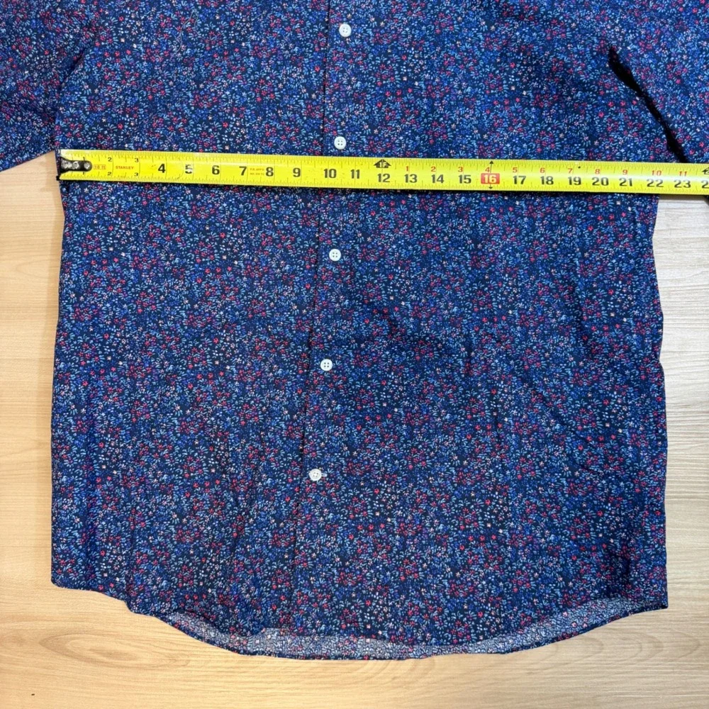 Banana Republic Button Front Shirt Mens XL Blue Floral‎ Slim Fit Non Iron LS